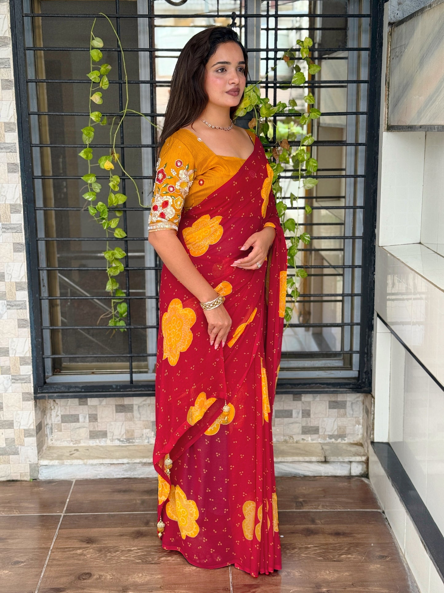 Anuscouture Rani Sahiba - Georgette Saree with Designer Handwork Blouse Anuscouture