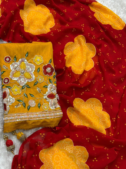 Anuscouture Rani Sahiba - Georgette Saree with Designer Handwork Blouse Anuscouture