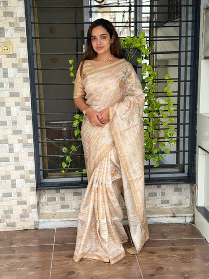 AnusCouture Divya - Pure Linen Saree with Digital Print & Sequin Detailing Anuscouture