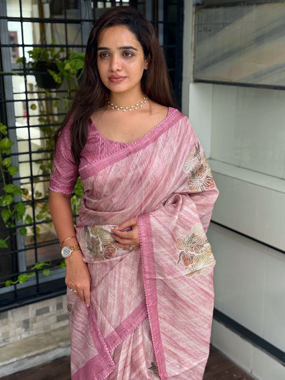 AnusCouture Divya - Pure Linen Saree with Digital Print & Sequin Detailing Anuscouture