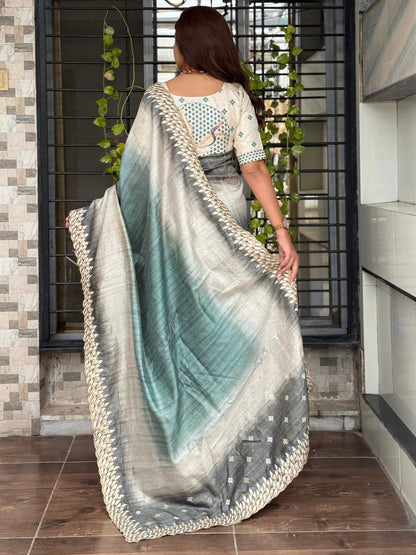 Anuscouture Flamingo - Digital Print Silk Saree with Kashmiri Embroidery Anuscouture