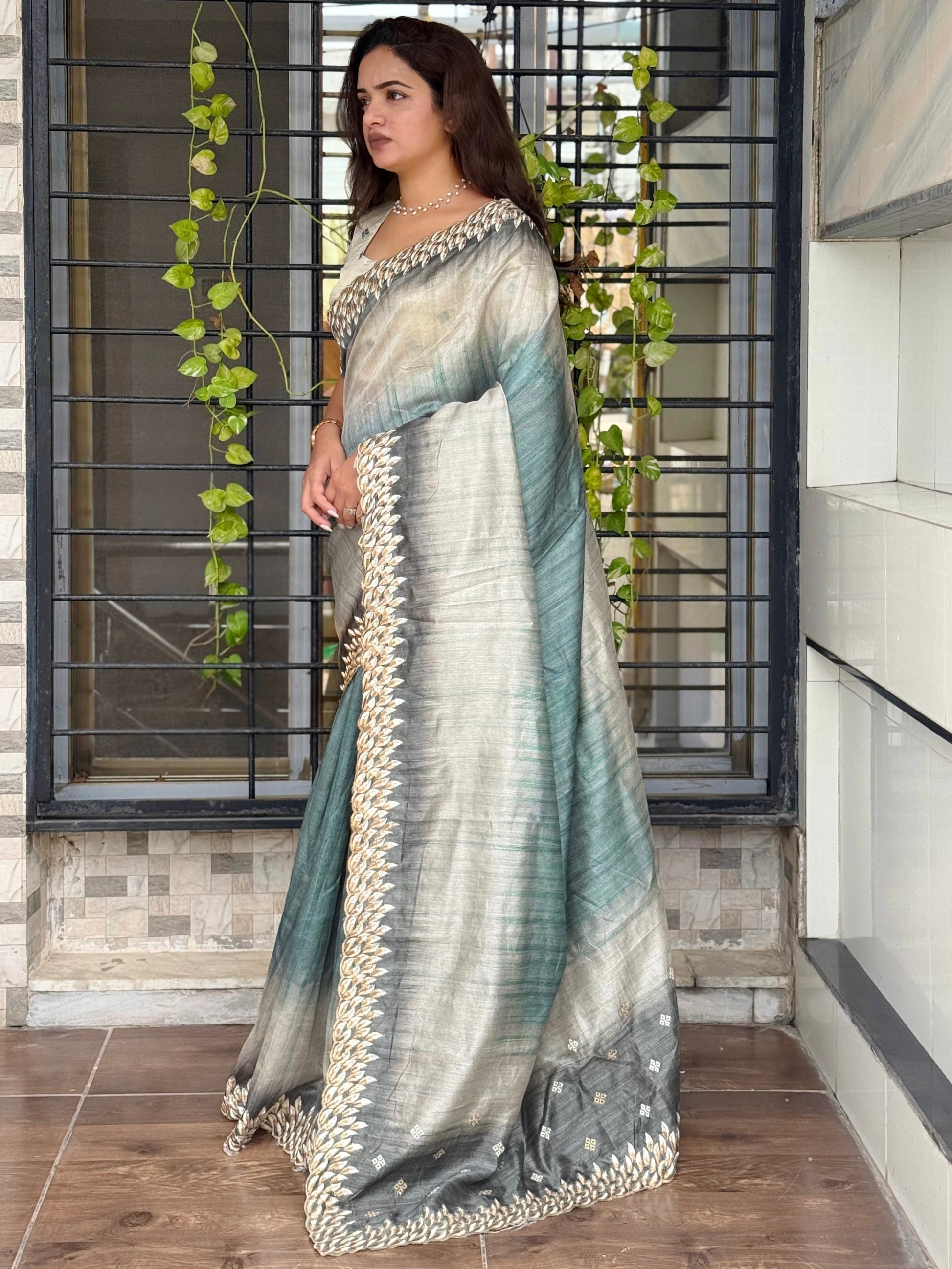 Anuscouture Flamingo - Digital Print Silk Saree with Kashmiri Embroidery Anuscouture