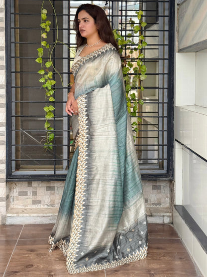 Anuscouture Flamingo - Digital Print Silk Saree with Kashmiri Embroidery Anuscouture