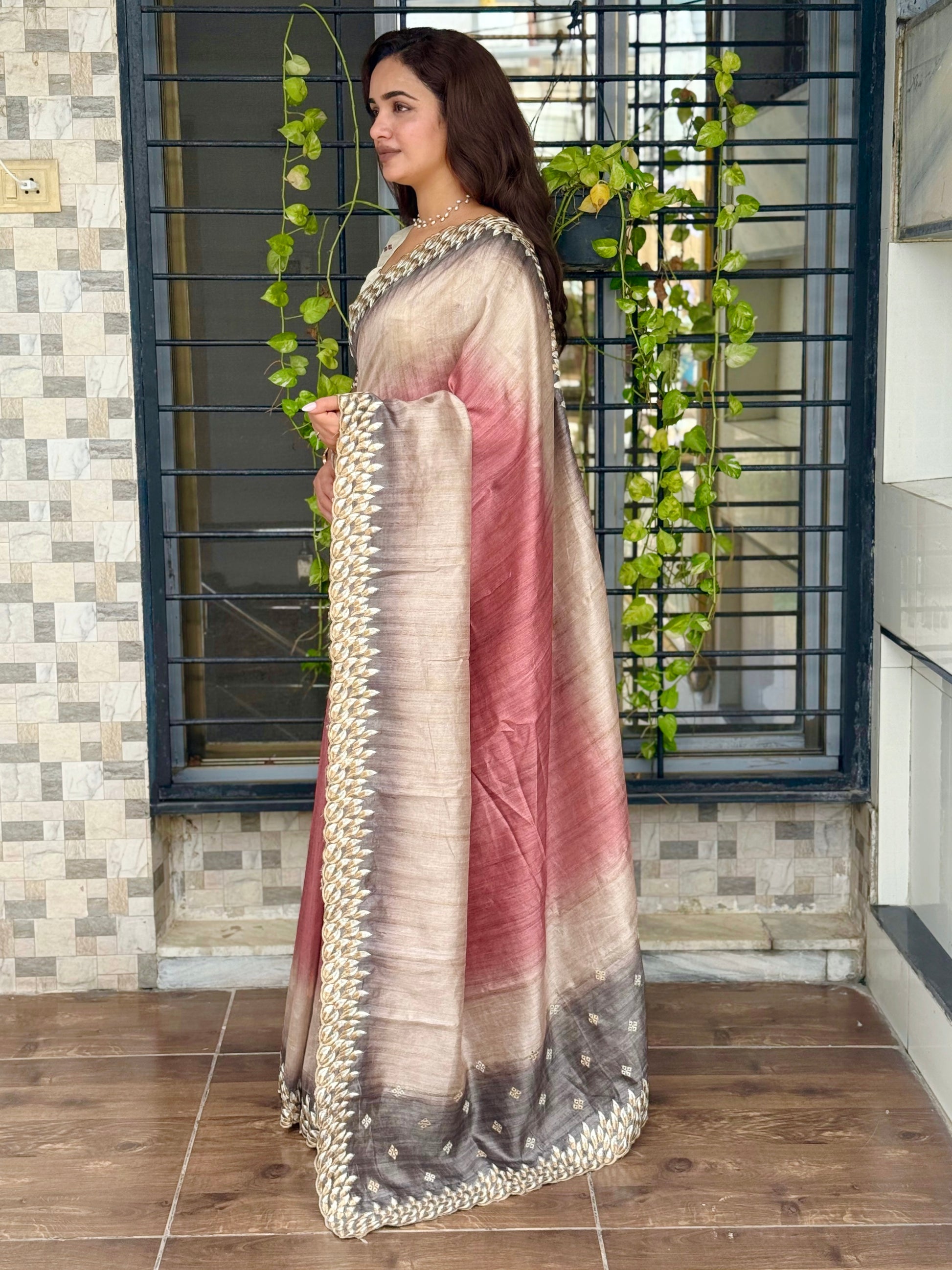 Anuscouture Flamingo - Digital Print Silk Saree with Kashmiri Embroidery Anuscouture