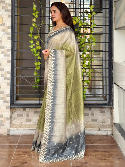 Anuscouture Flamingo - Digital Print Silk Saree with Kashmiri Embroidery Anuscouture