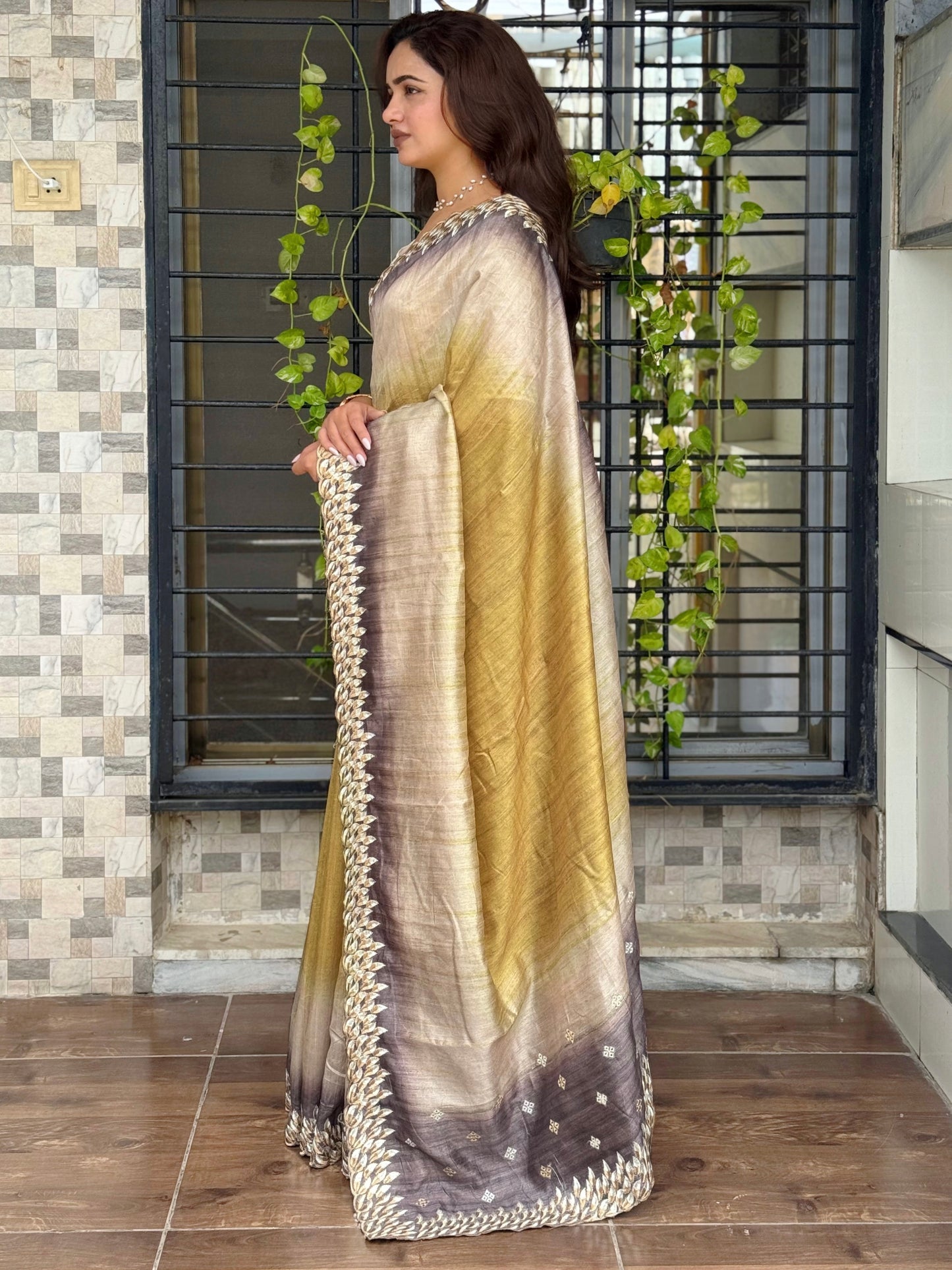 Anuscouture Flamingo - Digital Print Silk Saree with Kashmiri Embroidery Anuscouture