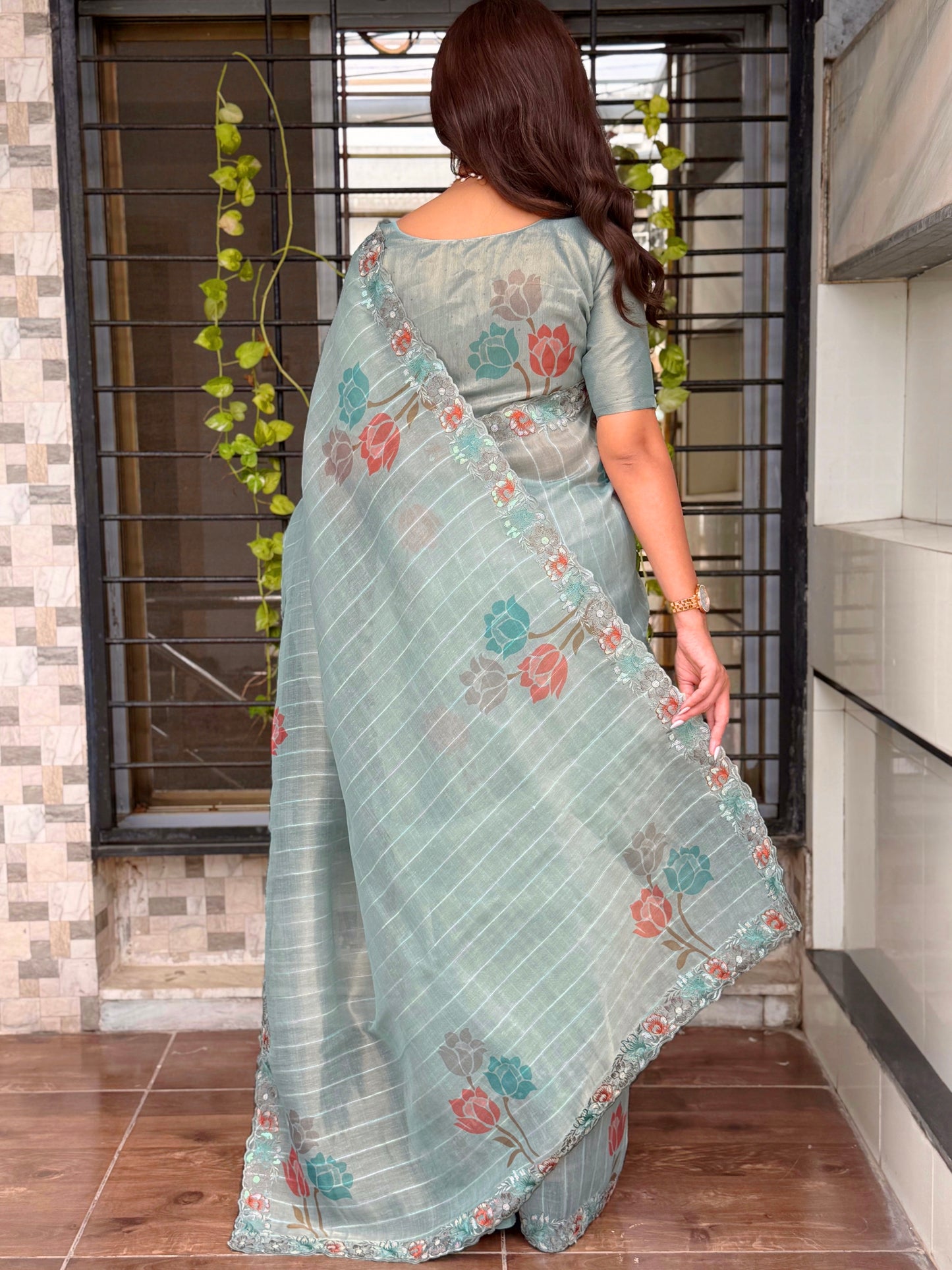 Anuscouture Kaisha - Glass Tissue Saree with Sequin Work Anuscouture