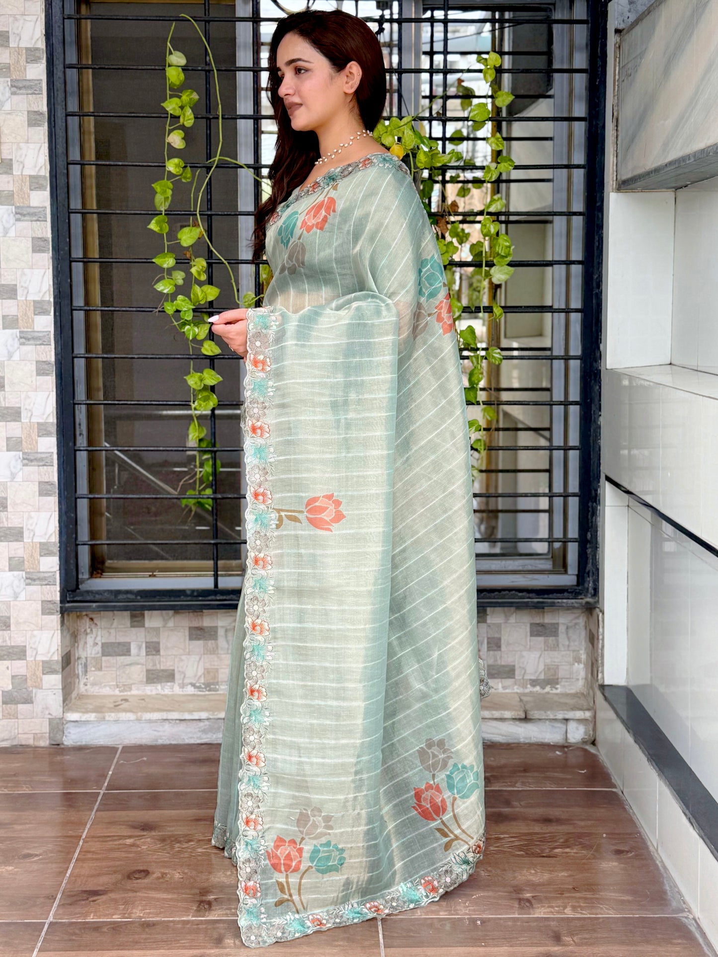 Anuscouture Kaisha - Glass Tissue Saree with Sequin Work Anuscouture