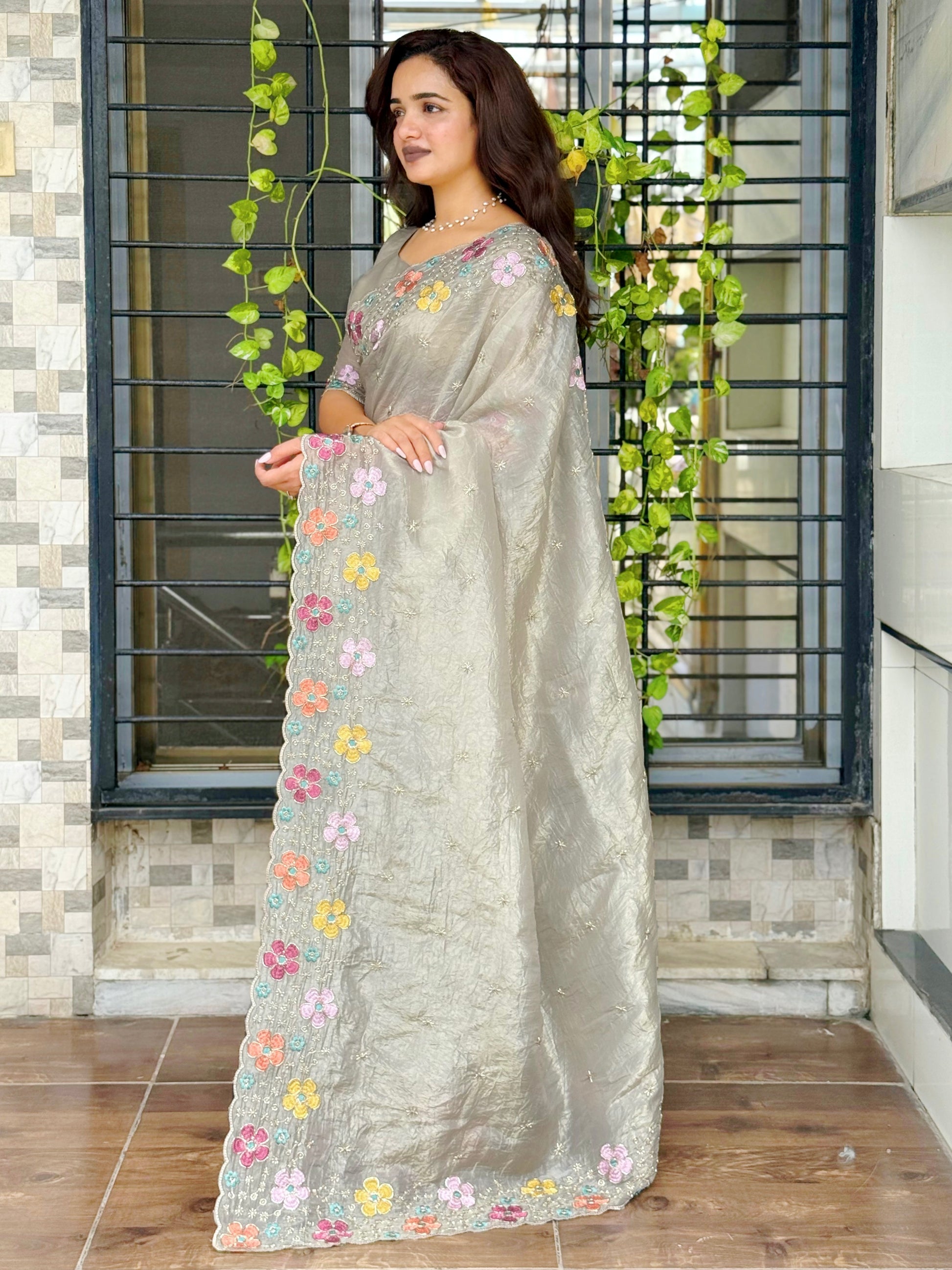Anuscouture Pari - Sufi Silk Saree with Beads Embroidery Anuscouture