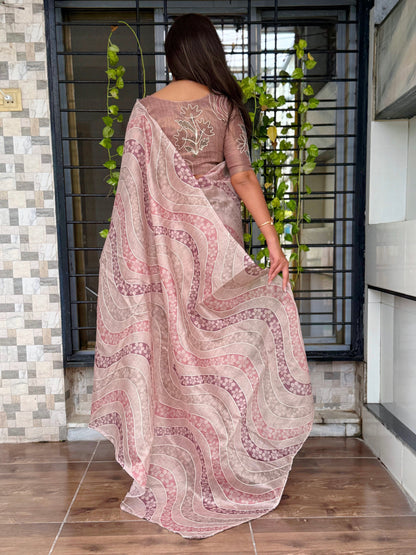 Anuscouture Nurvi - Linen Cotton Saree with Thread & Zari Detailing Anuscouture