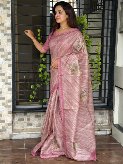 AnusCouture Divya - Pure Linen Saree with Digital Print & Sequin Detailing Anuscouture
