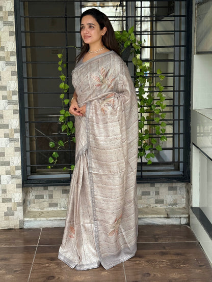 AnusCouture Divya - Pure Linen Saree with Digital Print & Sequin Detailing Anuscouture