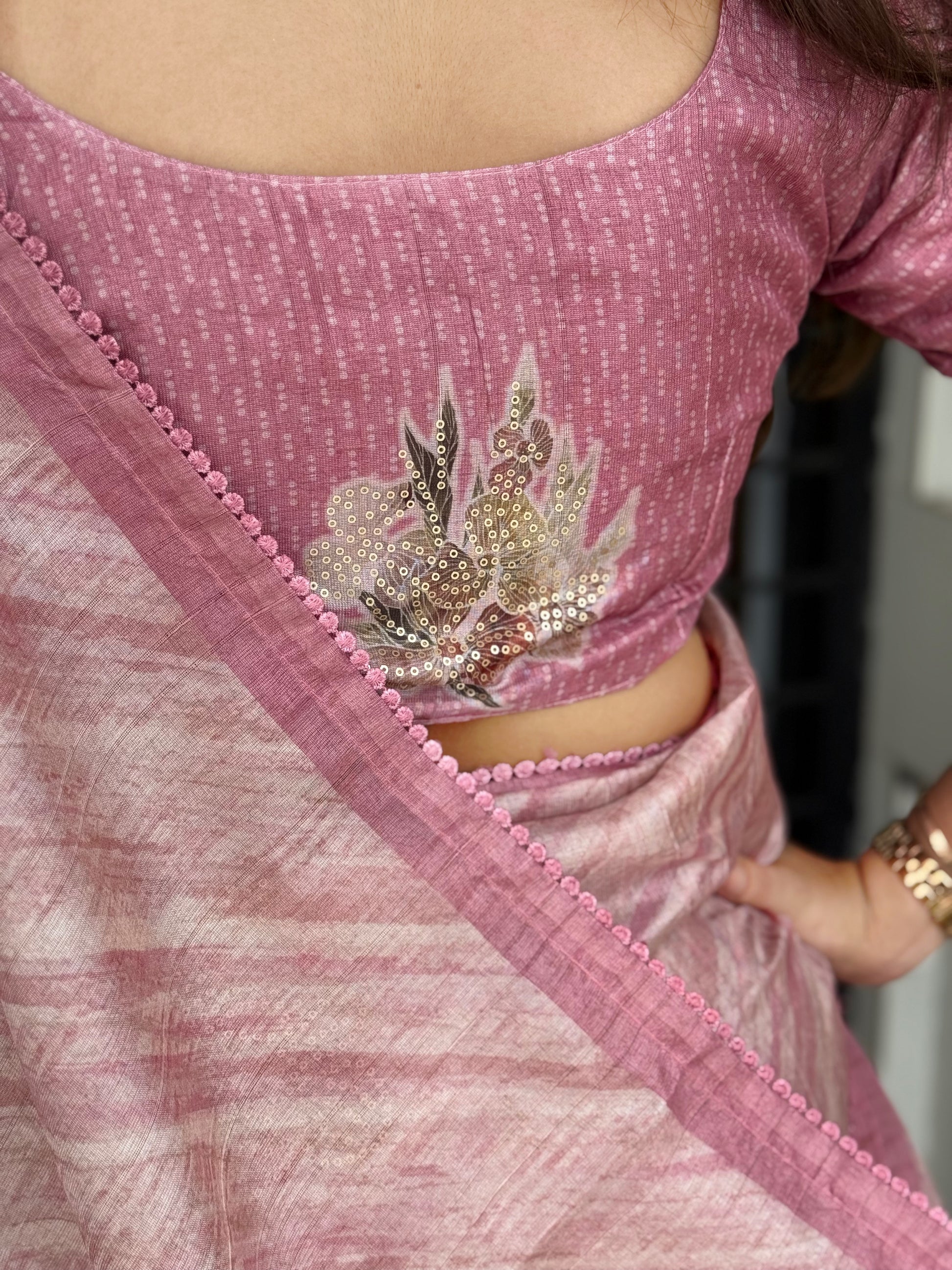 AnusCouture Divya - Pure Linen Saree with Digital Print & Sequin Detailing Anuscouture