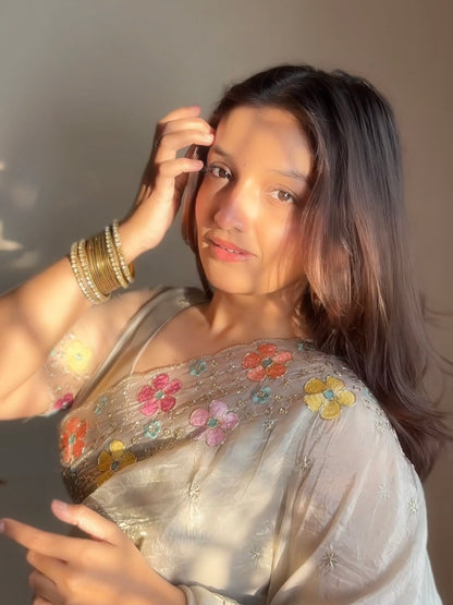 Anuscouture Pari - Sufi Silk Saree with Beads Embroidery