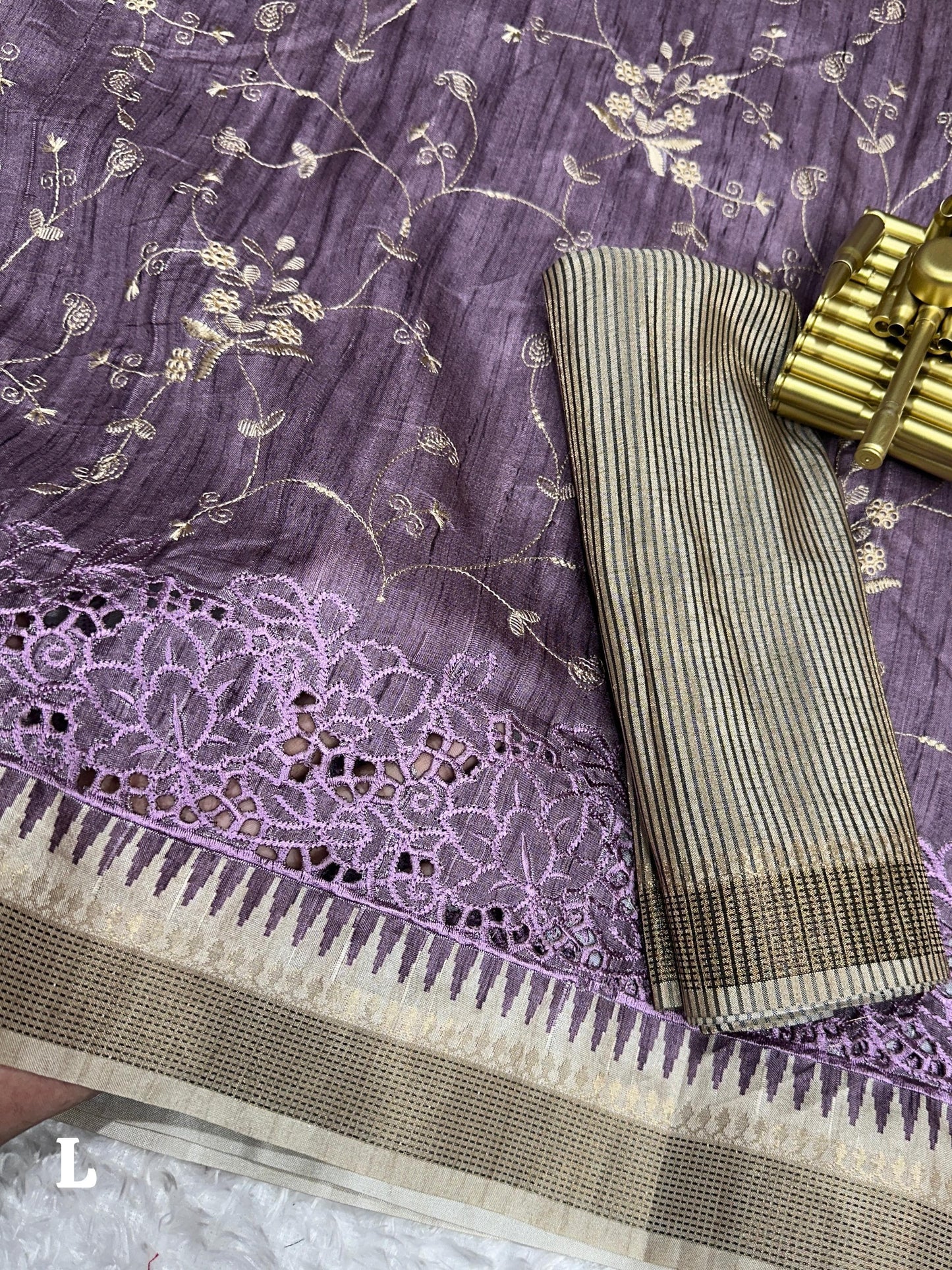 Anuscouture Wayanad - Tusser Cotton Saree with Dual Zari Border & Digital Print Anuscouture
