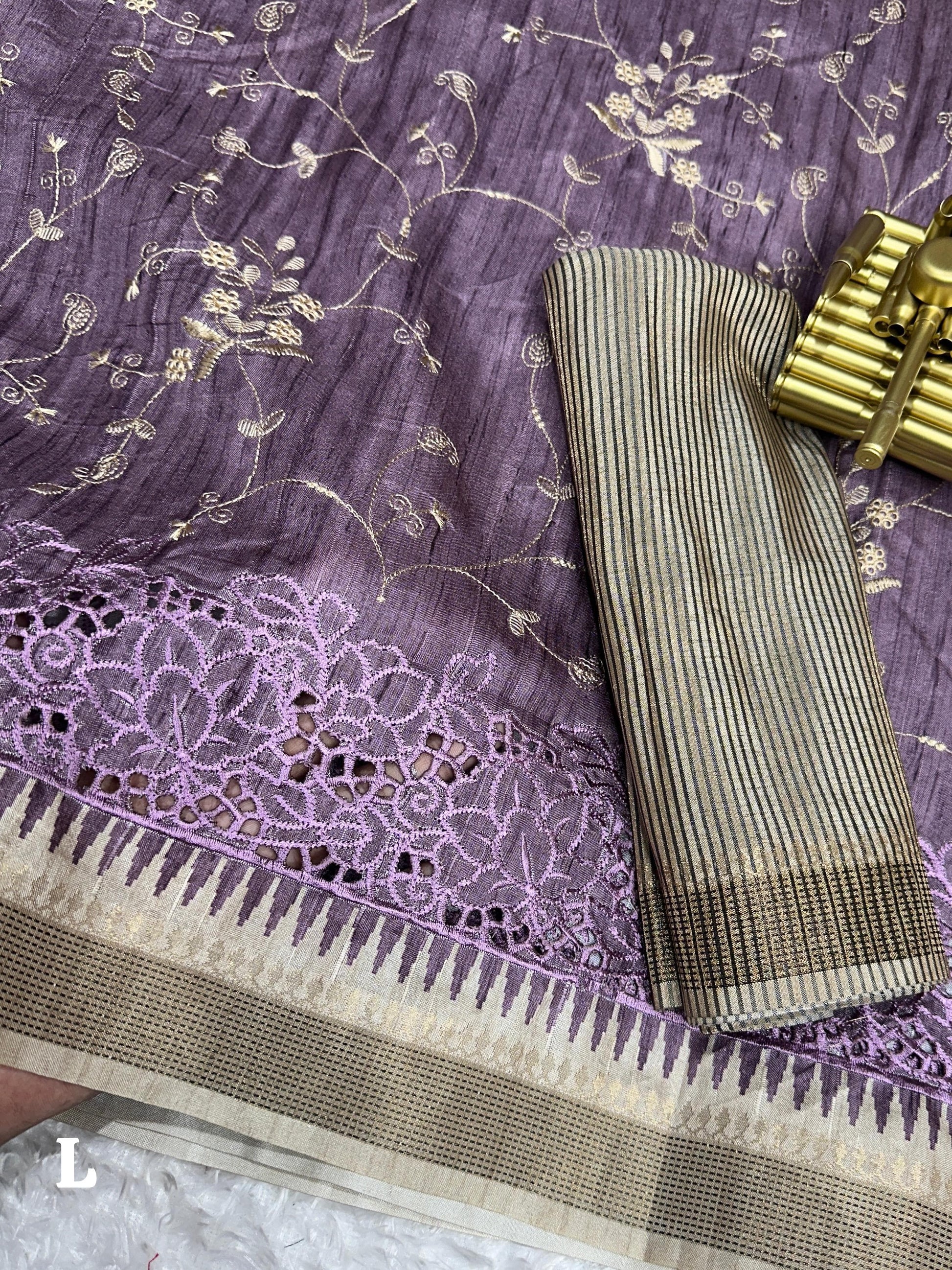 Anuscouture Wayanad - Tusser Cotton Saree with Dual Zari Border & Digital Print Anuscouture