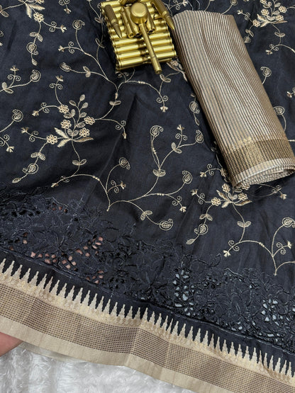 Anuscouture Wayanad - Tusser Cotton Saree with Dual Zari Border & Digital Print Anuscouture