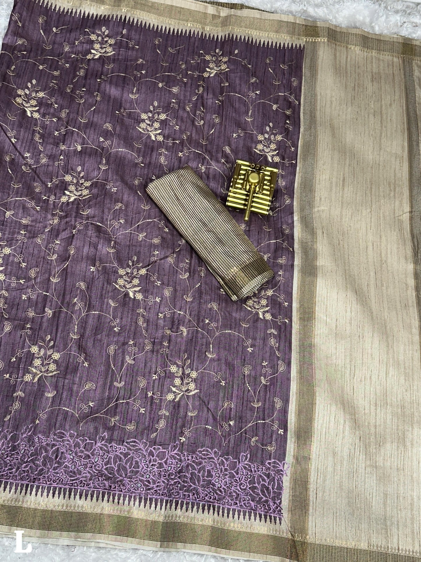 Anuscouture Wayanad - Tusser Cotton Saree with Dual Zari Border & Digital Print Anuscouture