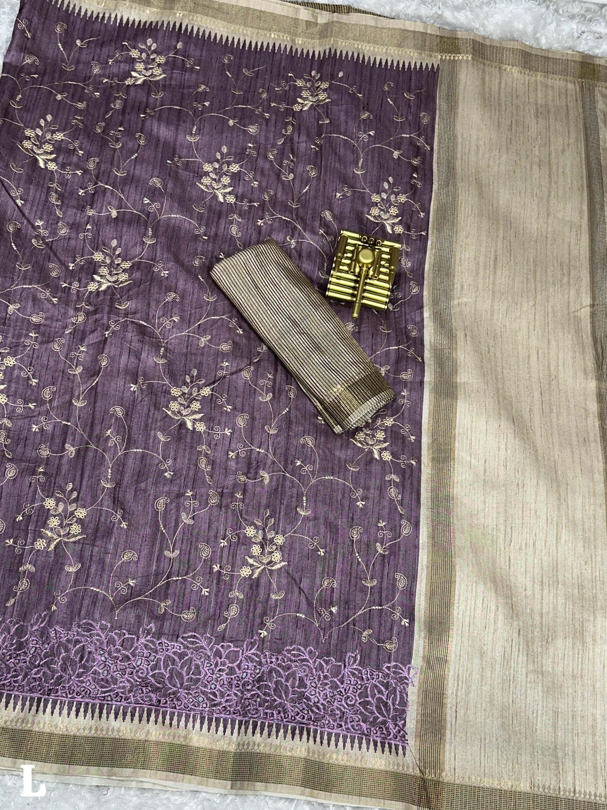Anuscouture Wayanad - Tusser Cotton Saree with Dual Zari Border & Digital Print Anuscouture