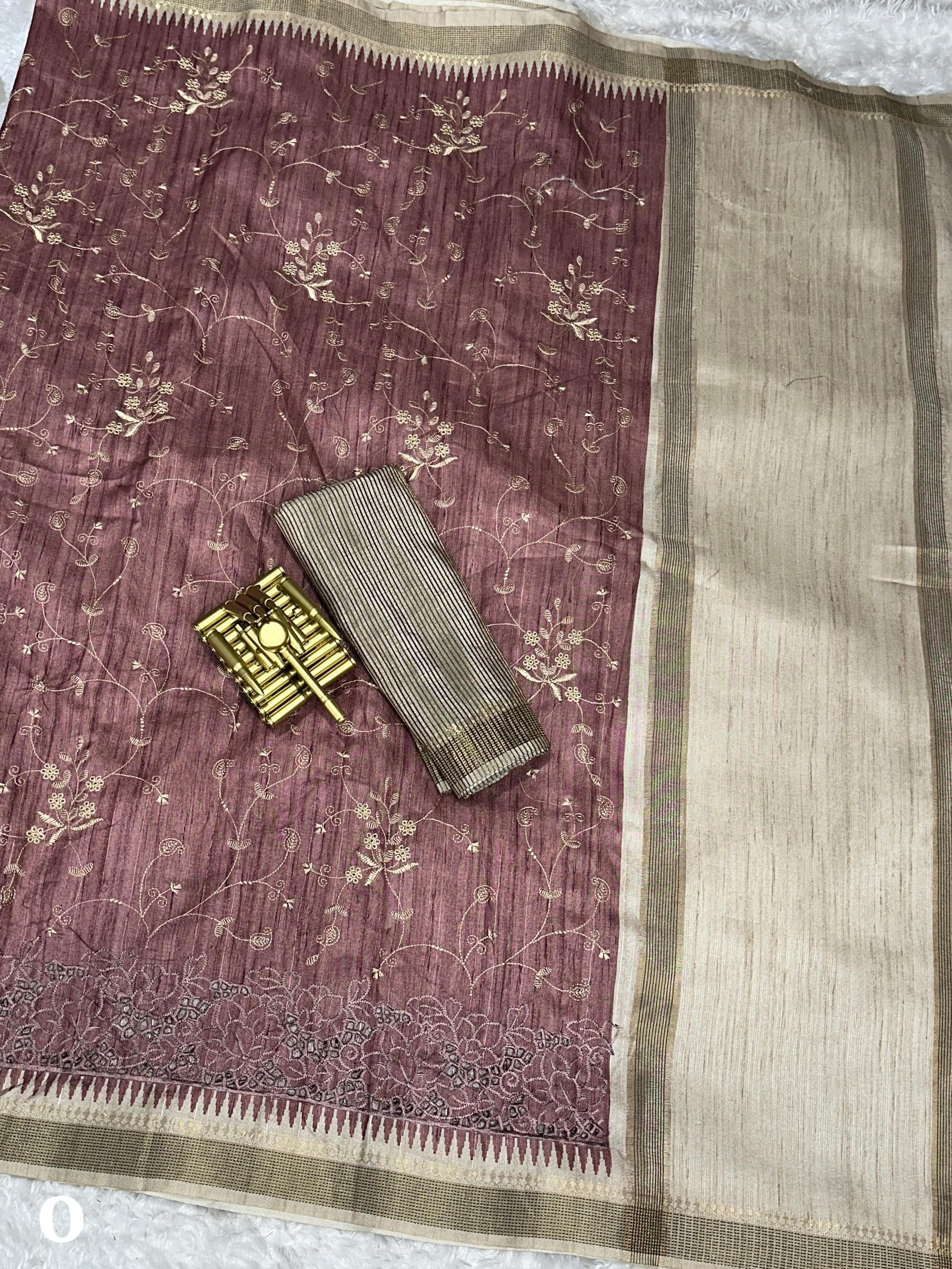 Anuscouture Wayanad - Tusser Cotton Saree with Dual Zari Border & Digital Print Anuscouture