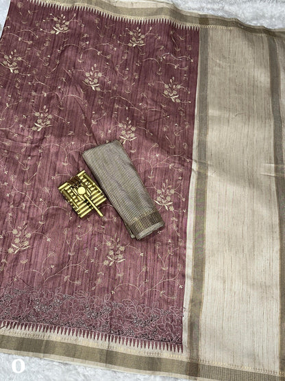 Anuscouture Wayanad - Tusser Cotton Saree with Dual Zari Border & Digital Print Anuscouture