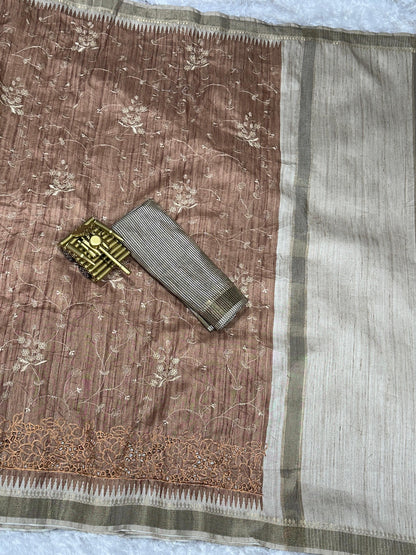 Anuscouture Wayanad - Tusser Cotton Saree with Dual Zari Border & Digital Print Anuscouture