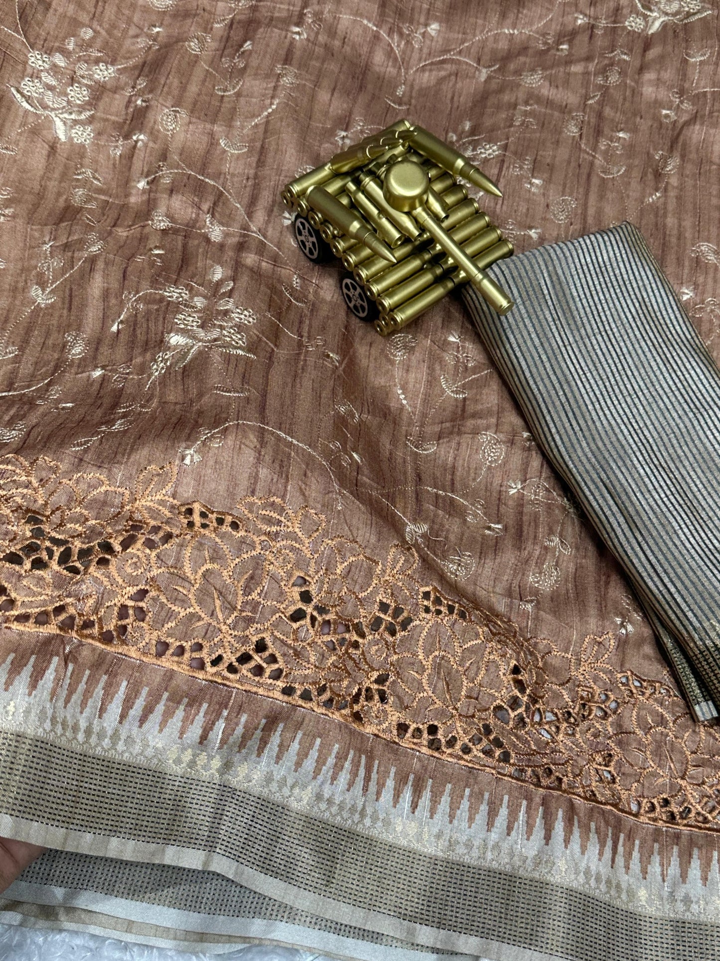 Anuscouture Wayanad - Tusser Cotton Saree with Dual Zari Border & Digital Print Anuscouture