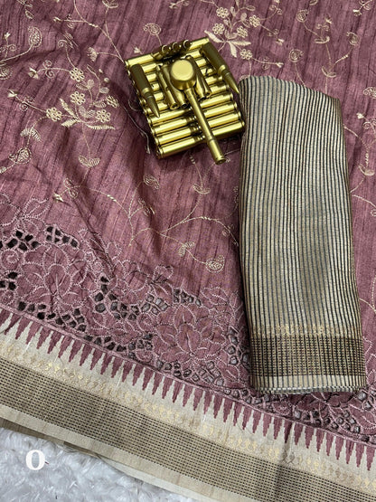 Anuscouture Wayanad - Tusser Cotton Saree with Dual Zari Border & Digital Print Anuscouture
