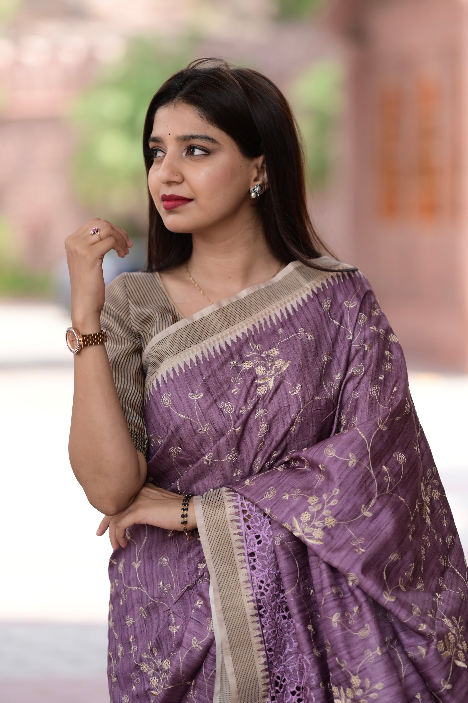 Anuscouture Wayanad - Tusser Cotton Saree with Dual Zari Border & Digital Print Anuscouture