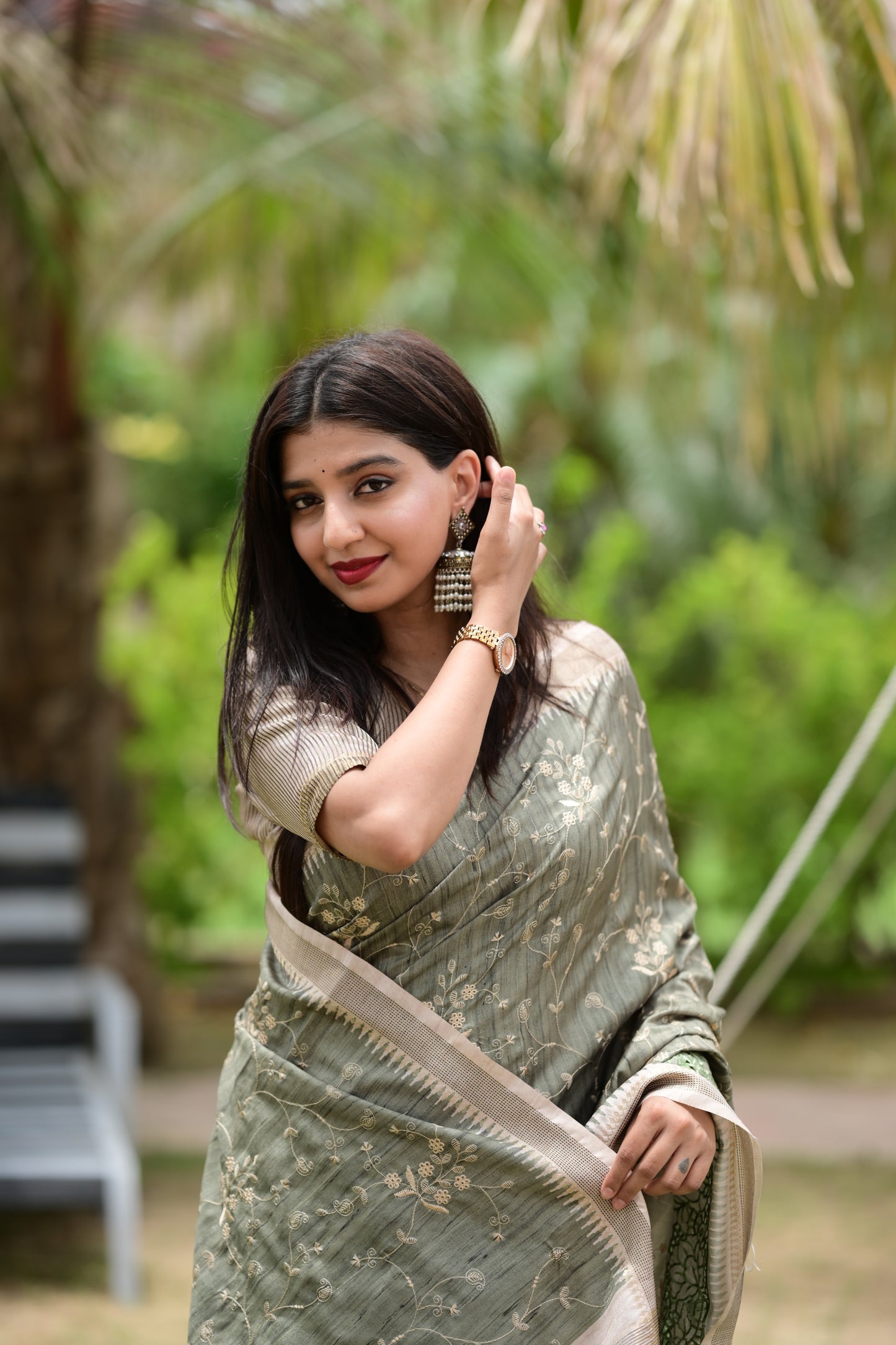 Anuscouture Wayanad - Tusser Cotton Saree with Dual Zari Border & Digital Print Anuscouture