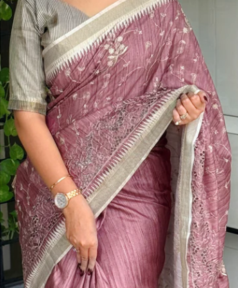 Anuscouture Wayanad - Tusser Cotton Saree with Dual Zari Border & Digital Print Anuscouture