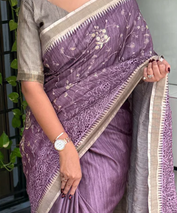 Anuscouture Wayanad - Tusser Cotton Saree with Dual Zari Border & Digital Print Anuscouture