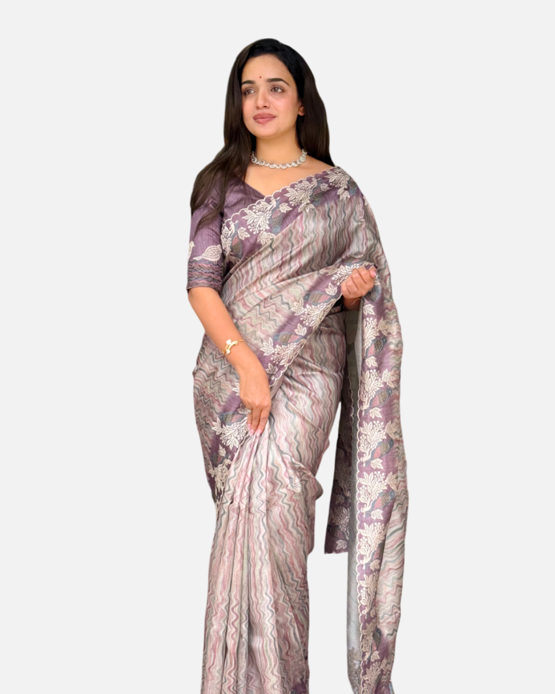Anuscouture Ruhaani - Tusser Silk Digital Print Saree with Fine Embroidery Anuscouture