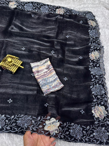 Anuscouture Ivaana - Fendi Organza Sequin & Mirror Work Saree