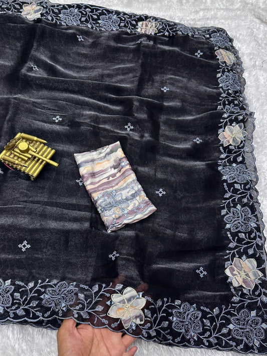 Anuscouture Ivaana - Fendi Organza Sequin & Mirror Work Saree