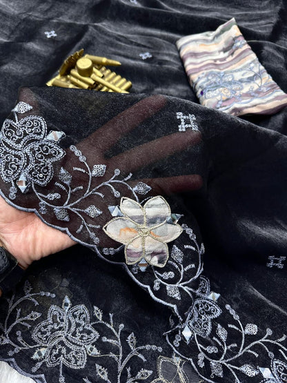 Anuscouture Ivaana - Fendi Organza Sequin & Mirror Work Saree