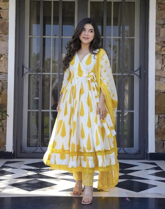 maira white yellow tree kurti set Anuscouture