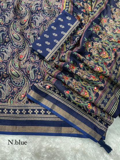 Anuscouture Kalamkari - Ajrakh Print Mul Cotton Saree with Mirror Work Anuscouture