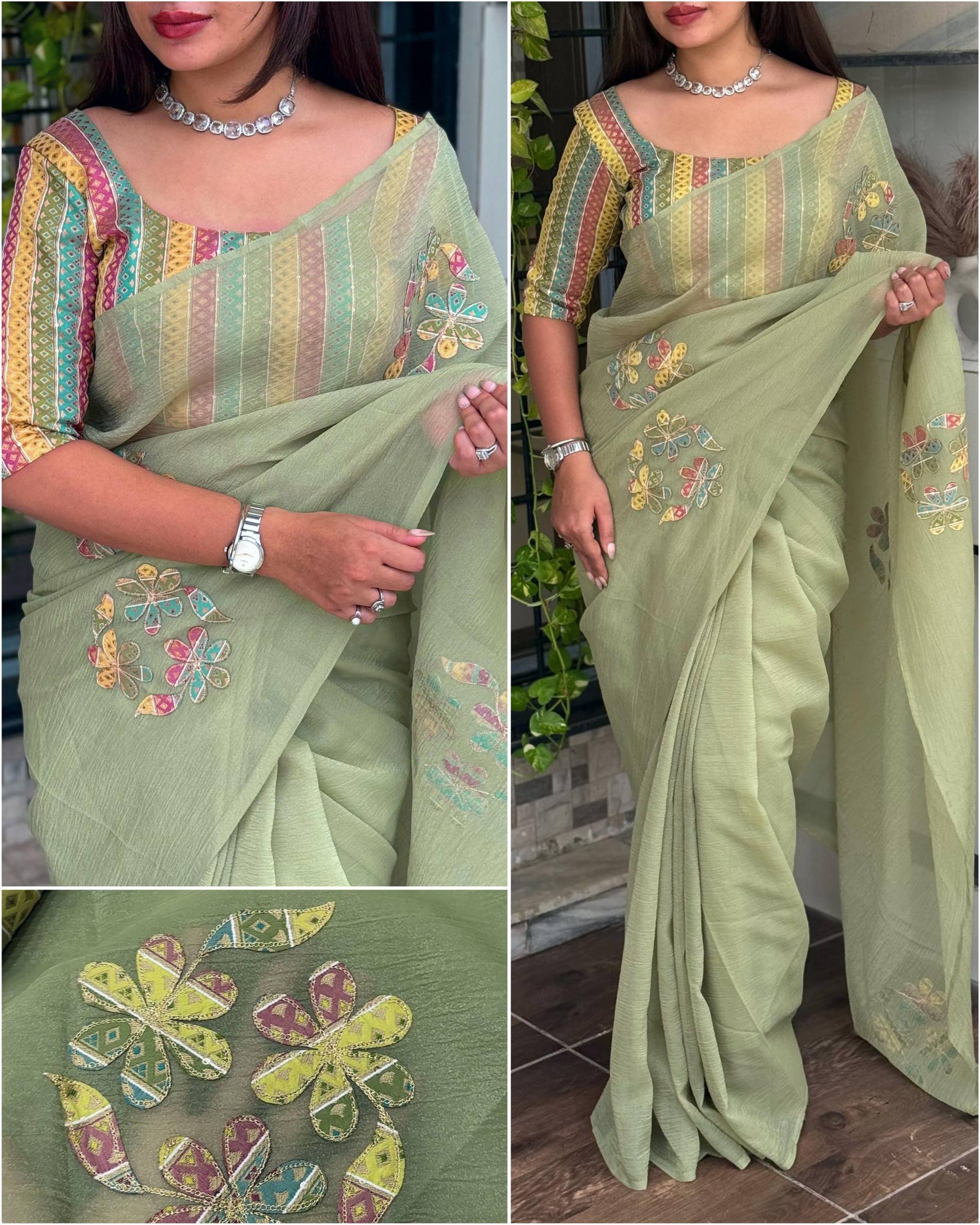 Anuscouture Super Mario - Designer Applique Sonic Crush Saree Anuscouture