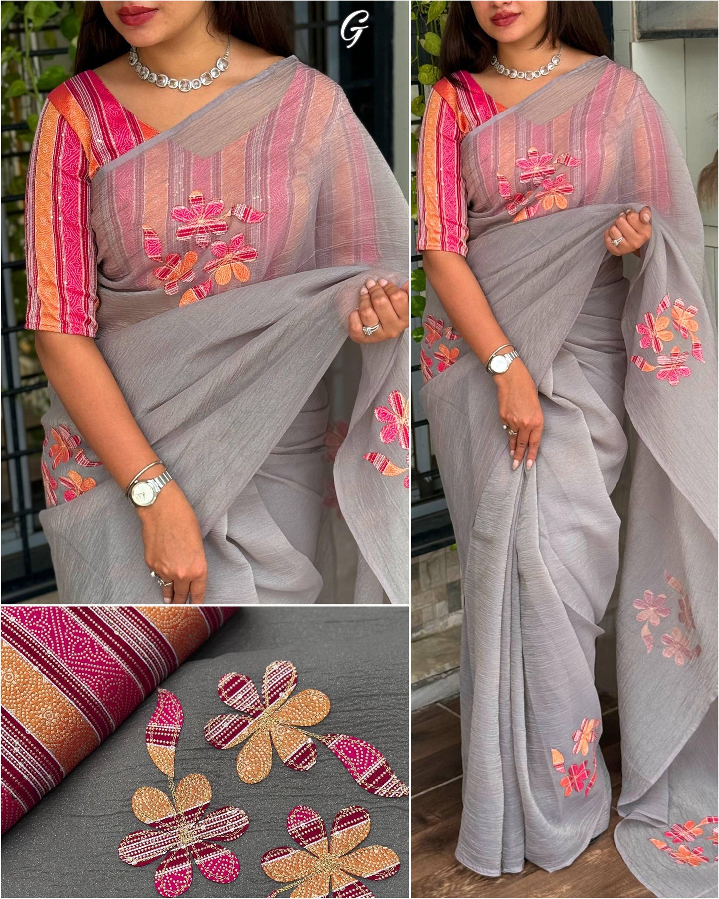 Anuscouture Super Mario - Designer Applique Sonic Crush Saree Anuscouture