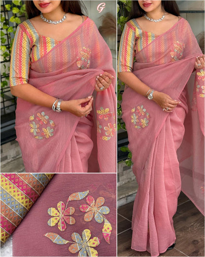 Anuscouture Super Mario - Designer Applique Sonic Crush Saree Anuscouture