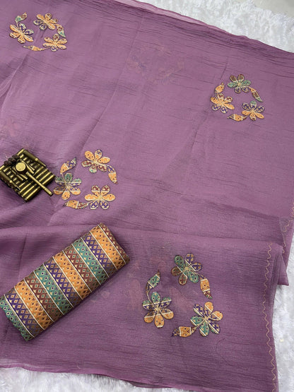 Anuscouture Super Mario - Designer Applique Sonic Crush Saree Anuscouture