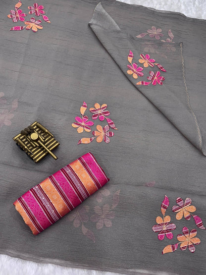 Anuscouture Super Mario - Designer Applique Sonic Crush Saree Anuscouture