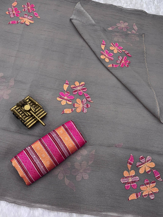 Anuscouture Super Mario - Designer Applique Sonic Crush Saree Anuscouture