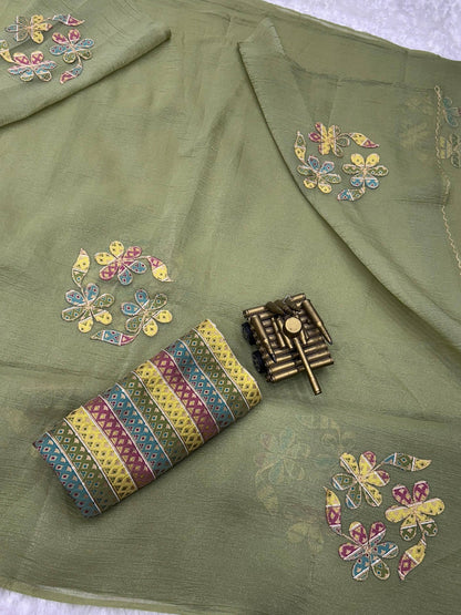 Anuscouture Super Mario - Designer Applique Sonic Crush Saree Anuscouture